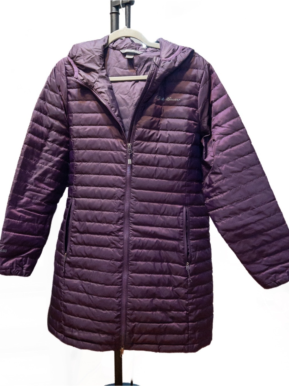 Eddie Bauer EB650 Women’s M Purple Down Puffer Hooded Long Coat